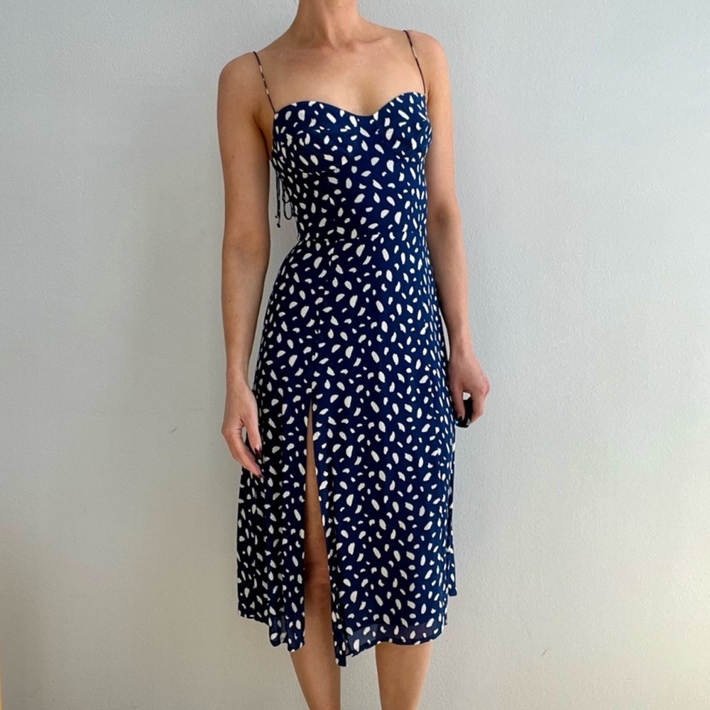 Reformation Juliette Dress in Moray Blue Dots Size 10 - Picture 9 of 9